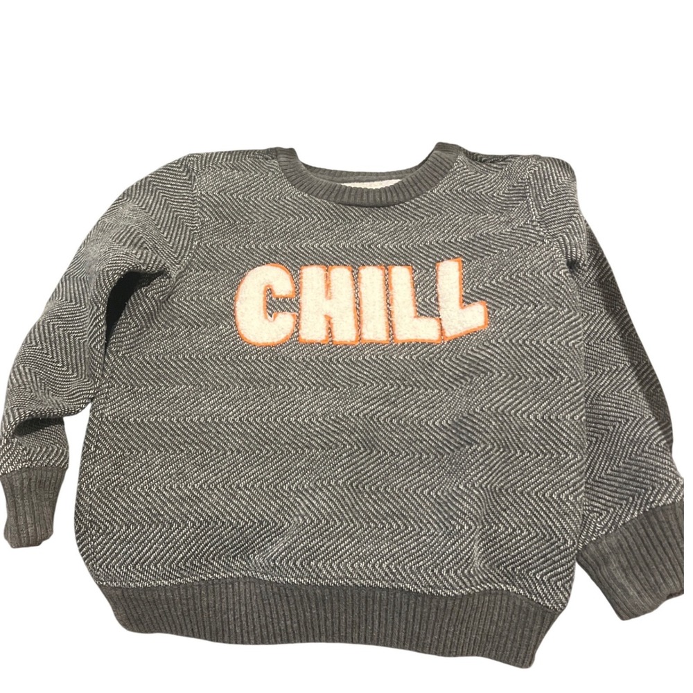 Tucker + Tate Boys Grey Herringbone Chill Chenille Patch Pullover Sweater Size 3